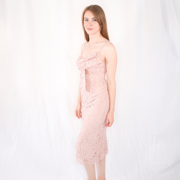 ASOS Blush Pink Lace Knit Twist Front Midi Dress - Picture 7 of 8